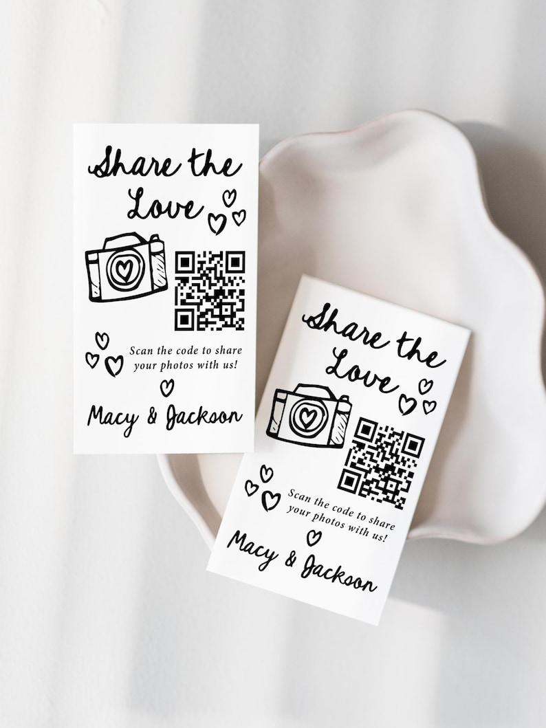 Mini Photo Sharing QR Code Cards: Wedding Reception Decor