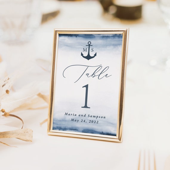 Nautical Table Numbers PRINTED, 5x7 table numbers, 4x6 table numbers, printed table numbers, blue and white wedding, anchor wedding, printed Il_570xn