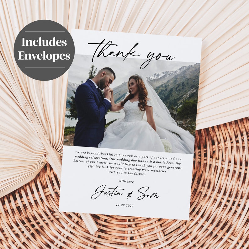 Wedding Thank You Cards with Photo Printed, envelopes, wedding picture, personalized, custom photo card, wedding photo, T102 image 10