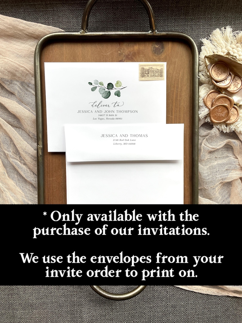 Eucalyptus Guest and Return Address Envelope Printing - with purchase of our invitations only,