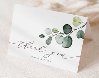 Eucalyptus Wedding Thank You Card Printed, with Envelopes, outdoor wedding, Folded T105