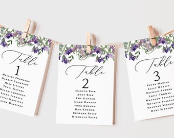 Purple Floral Seating Charts printed, 5x7 seating chart, 4x6 seating chart, printed seating charts, purple flowers seating charts, SC107