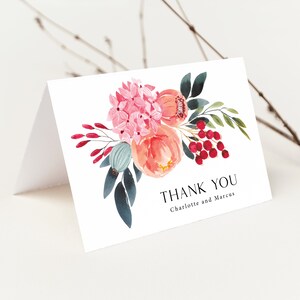 Bright Floral Wedding Thank You Card printed, with Envelopes, Folded Thank You Card, printed