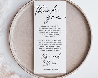 Simple Wedding Table Thank You Cards, reception welcome plate place cards, black white, T126