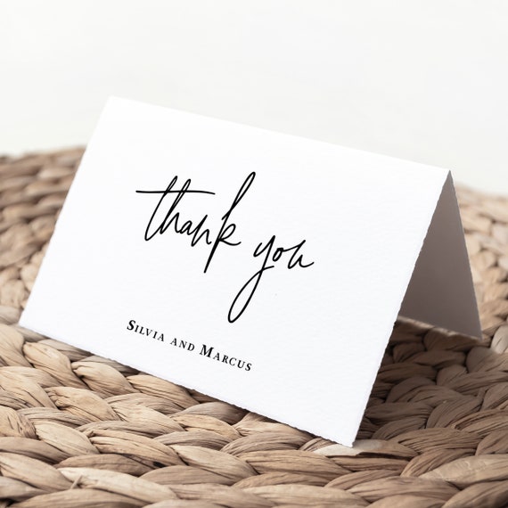 Black and White Wedding Thank You Card, Printed Thank You Cards with