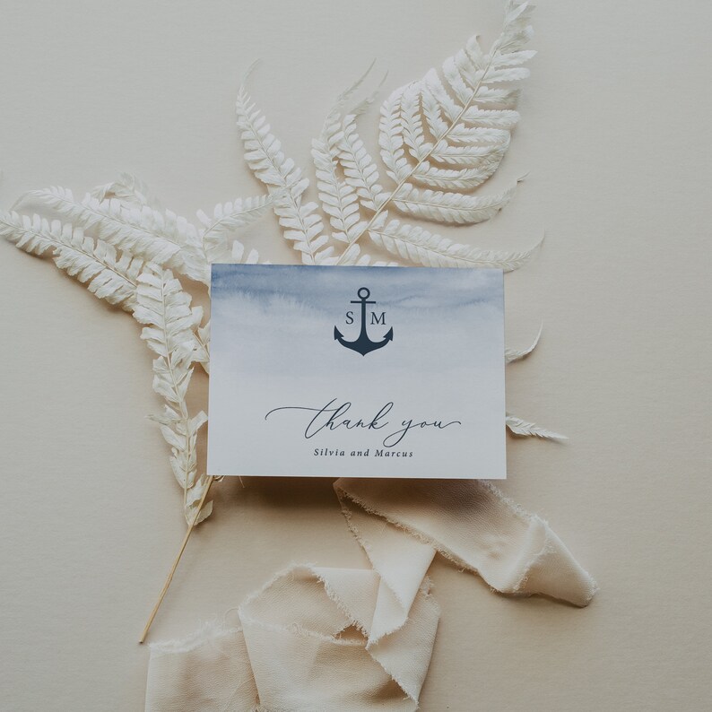 Nautical Wedding Thank You Card printed, with Envelopes, Folded Thank You Card, printed, T109 image 5