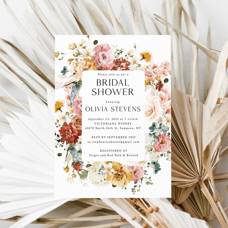 Wildflower Bridal Shower Invitation Printed, With Envelopes, spring bridal shower, summer bridal shower, floral bridal shower, B116 image 8