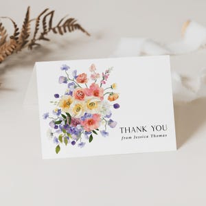 Floral Bridal Shower Thank You Card Printed and Personalized: with Envelopes, pastel wildflowers, T122 image 7