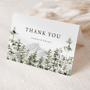 Mountain Wedding Thank You Cards Printed, personalized folded cards, pine trees, shower thank you, forest wedding, customized, T140