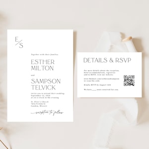 Wedding Invitation With QR Code Printed, Simple Wedding Invite Suite ...