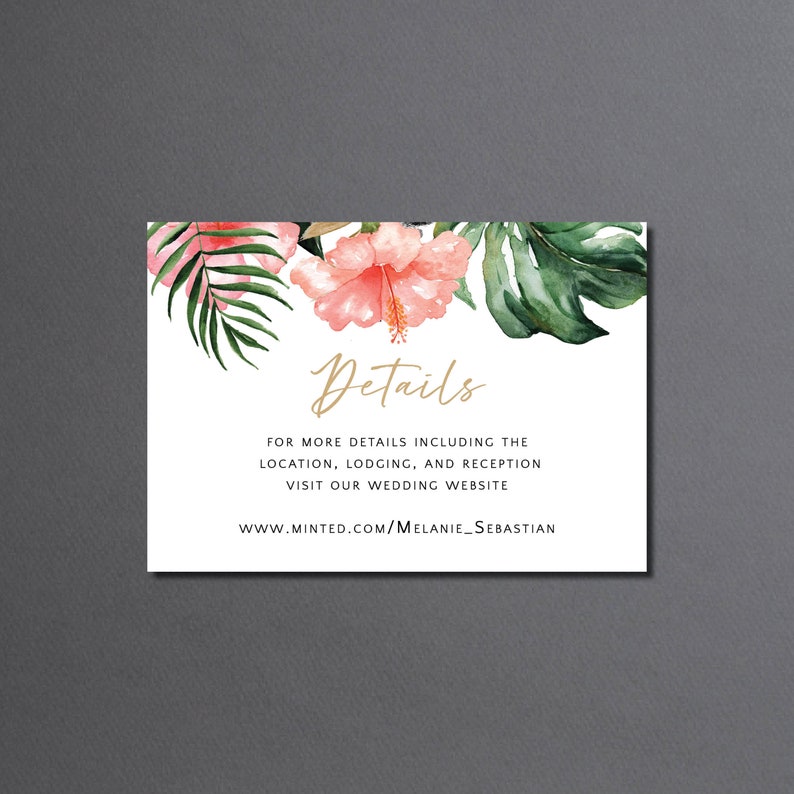 Hawaii Wedding Invitation Suite printed, Hawaiian wedding invitation, hibiscus wedding invitation, tropical floral, tropical wedding, W161 image 4