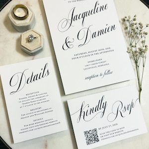 Wedding Invitation Suite printed: envelopes, qr code rsvp card, details card, calligraphy, W302