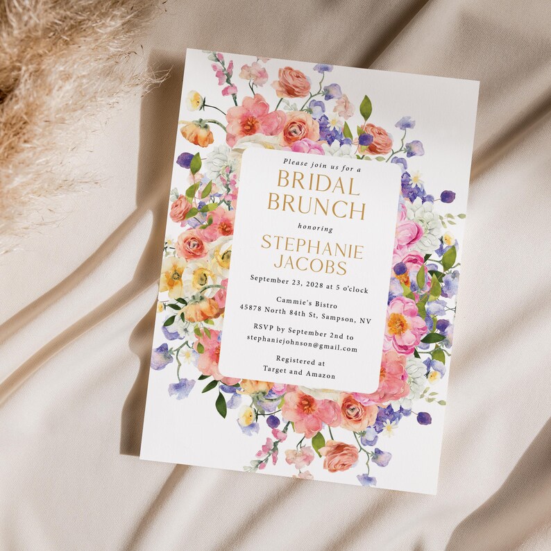 Floral Bridal Shower Thank You Card Printed and Personalized: with Envelopes, pastel wildflowers, T122 image 5
