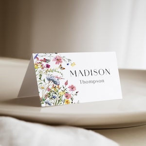 Wildflowers Place Cards, Printed and Personalized Floral Name for Bridal Shower, Rehearsal Dinner, PC204