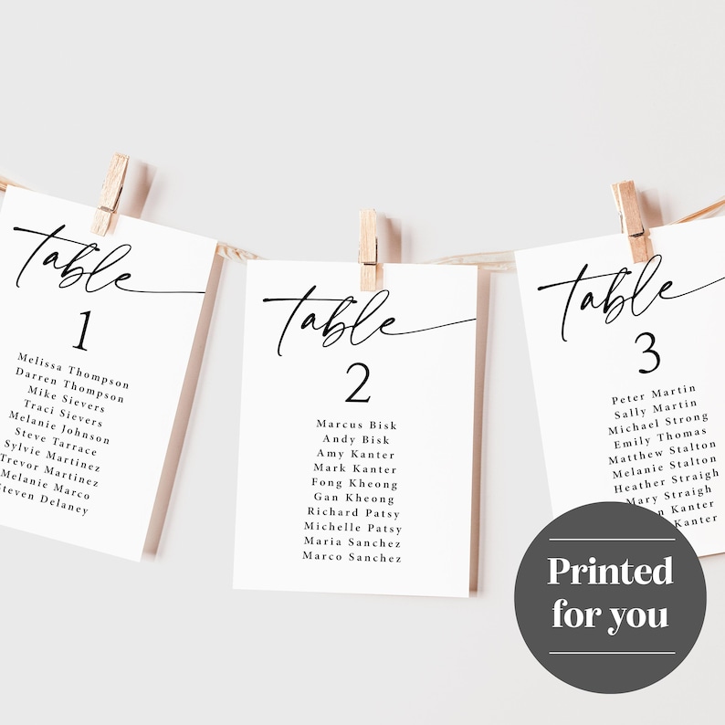 Simple Wedding Seating Chart Cards Printed, Modern Reception Table Assignments, Minimalist Wedding Decor, SC112 afbeelding 6