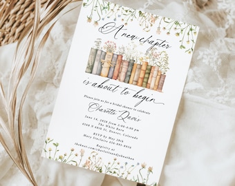 A New Chapter Begins Bridal Shower Invitation Printed, book theme, storybook, new beginnings, B128