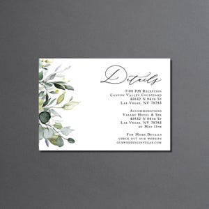 Eucalyptus Wedding Invitation Suite Printed: RSVP and Details Card, includes envelopes, W162 image 7