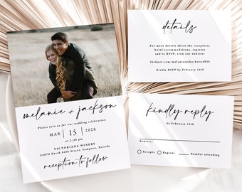 Photo Wedding Invitation Suite Printed, RSVP card, wedding details card, simple wedding, minimalist, photo invitation, modern, W203