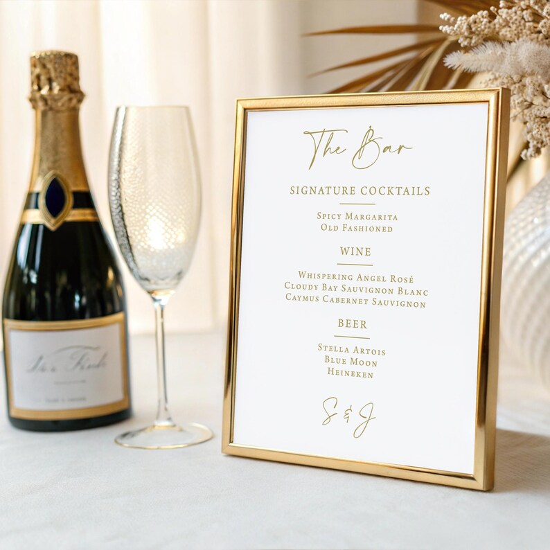 Gold Wedding Reception Menu Printed: Personalized Elegant Rehearsal Dinner, Shower or Party, M143 immagine 9