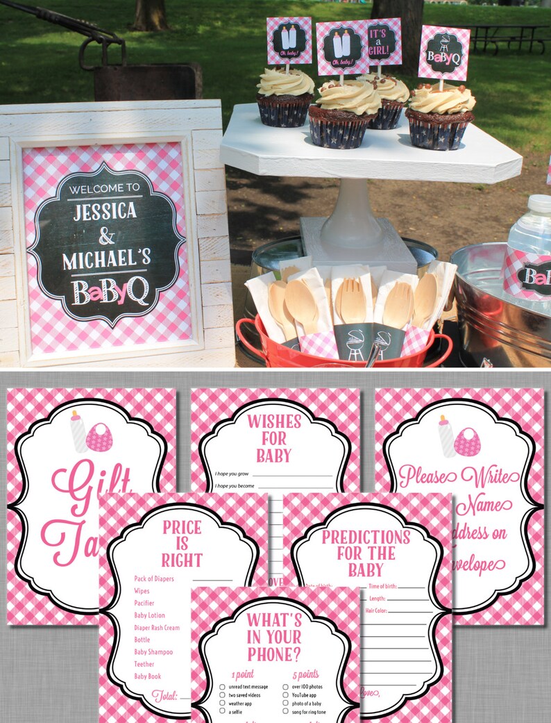 Girl Baby Q Baby Shower Decorations in Pink banner cupcake Etsy