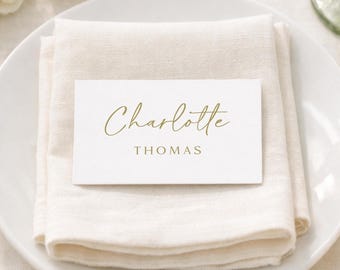 Flat Simple Gold Wedding Place Cards, Names Personalized and Printed, rehearsal, shower PC123