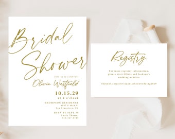 Gold Bridal Shower Invitations Printed, Enclosure card, registry card, With Envelopes, modern bridal shower, simple bridal shower, B130