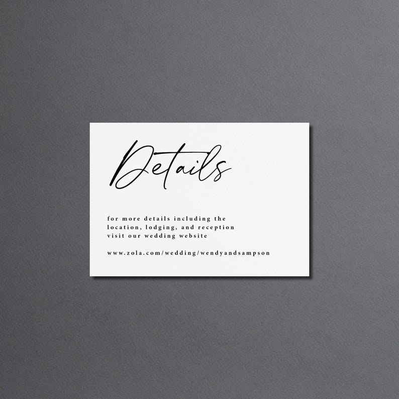 Conjunto de invitación de boda sencilla impresa: RSVP por correo, tarjeta de detalles, blanco y negro, W155 imagen 7
