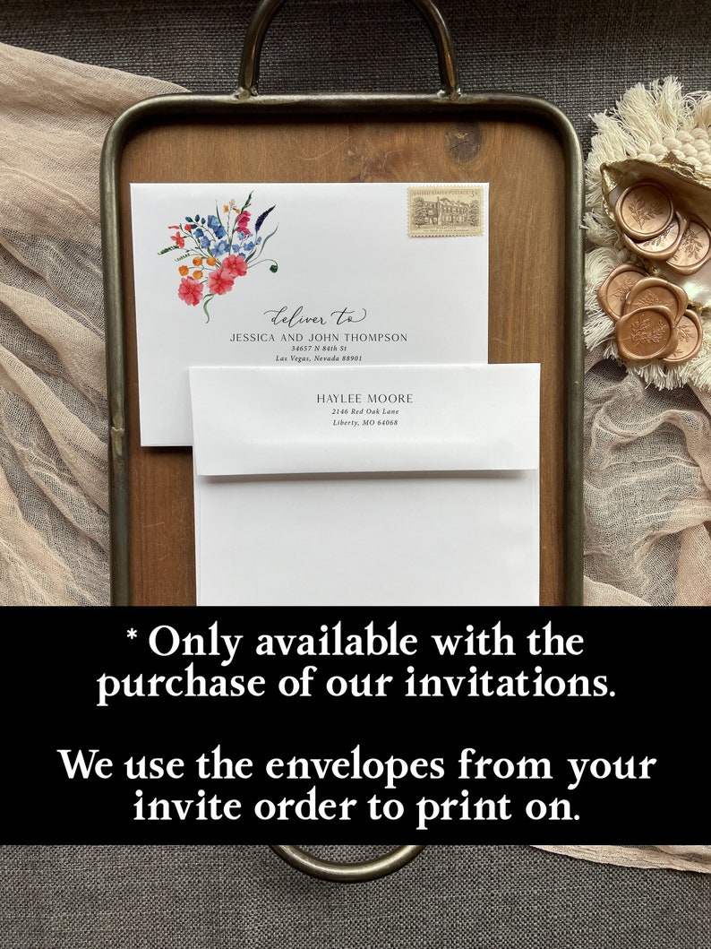 Wildflower Guest and Return Address Envelope Printing - with purchase of our invitations only