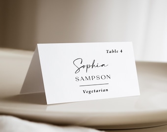 Wedding Place Cards with Meal Choice printed, personalized names, simple black and white, PC121