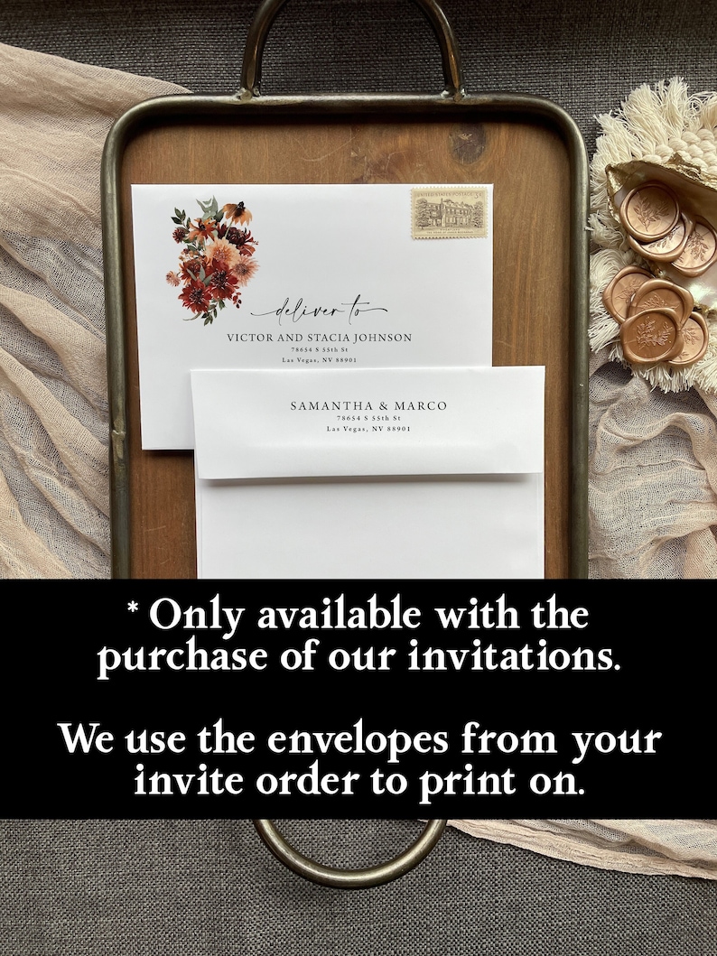Terracotta Guest and Return Address Envelope Printing - with purchase of our invitations only