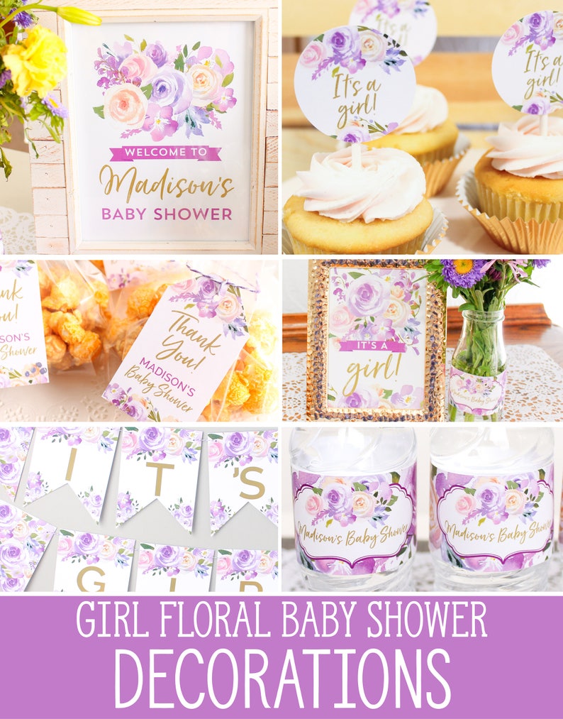 Purple And Gold Baby Shower Decorations Printable Etsy