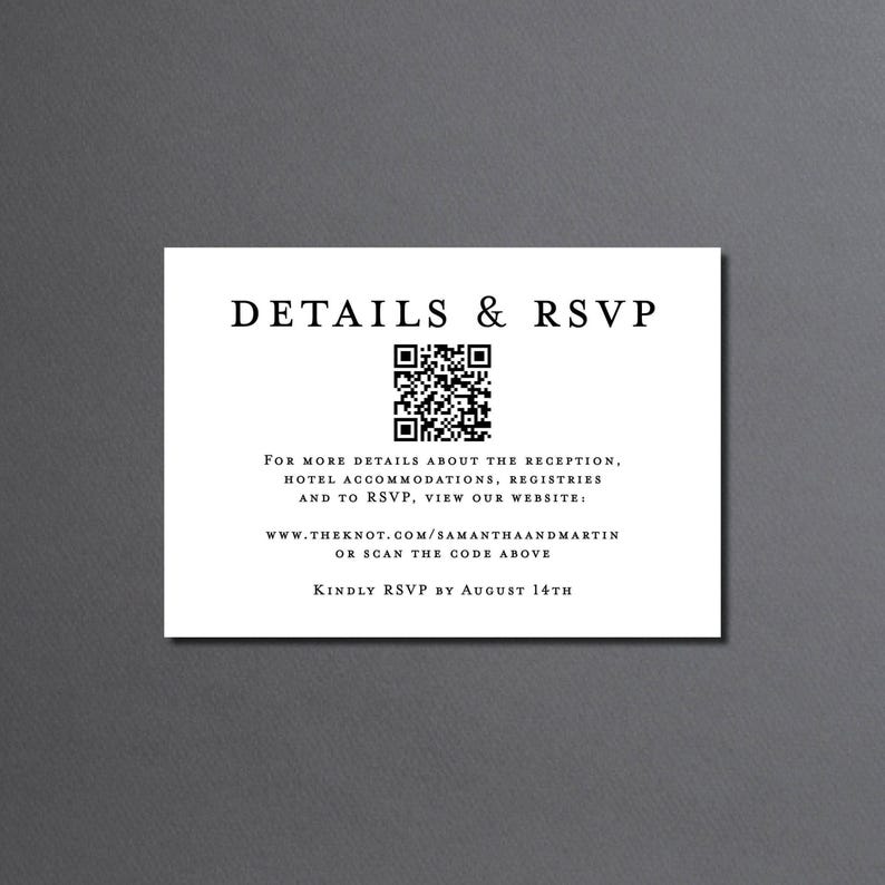 Monogram Wedding Invitation with QR code Printed: simple invite suite, RSVP details card, W142 image 7