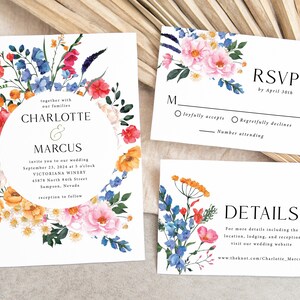 Wildflowers Thank You Card Printed, wedding or bridal shower, Personalized, folded with Envelopes, T125 画像 7