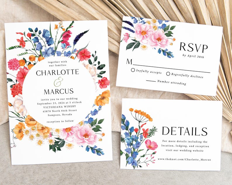 Wildflowers Thank You Card Printed, wedding or bridal shower, Personalized, folded with Envelopes, T125 画像 7