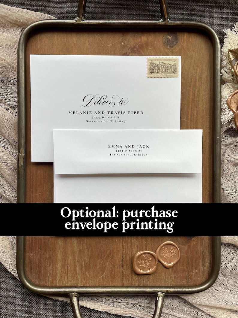 Classic Wedding Invitation Suite qr code printed: envelopes, rsvp card, details card, calligraphy, W251 image 4