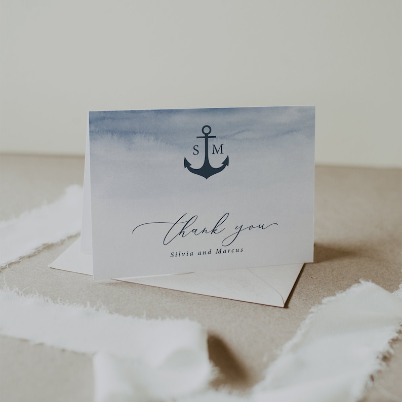 Nautical Wedding Thank You Card printed, with Envelopes, Folded Thank You Card, printed, T109 image 8