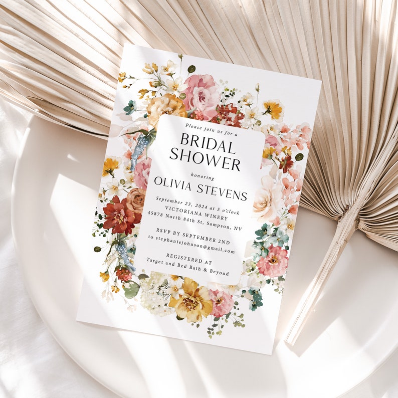 Wildflower Bridal Shower Invitation Printed, With Envelopes, spring bridal shower, summer bridal shower, floral bridal shower, B116 image 6