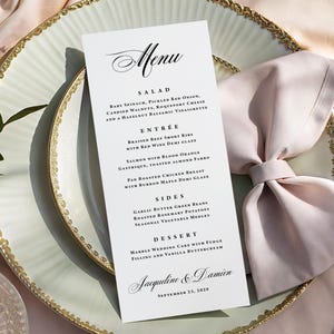 Classic Wedding Menu Printed: Personalized Rehearsal Dinner, Shower or Party, Black and White M108