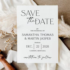 Simple Save the Date Card printed and personalized, with envelopes, black and white minimalist S125