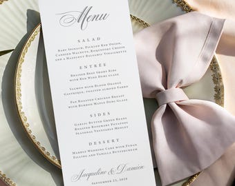 Gray Wedding Reception Menu Printed: Personalized Rehearsal Dinner, Shower or Party, M118