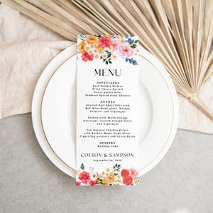 Wildflower Wedding Menu Printed, printed menu cards, dinner menu cards, reception menu, wedding reception, wildflower wedding, M102