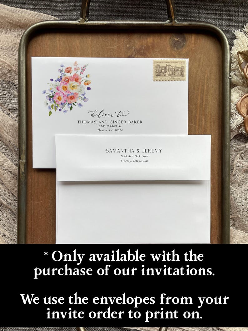 Wildflower Guest Address and Return Address Envelope Printing - with our invitations only, A112 image 1