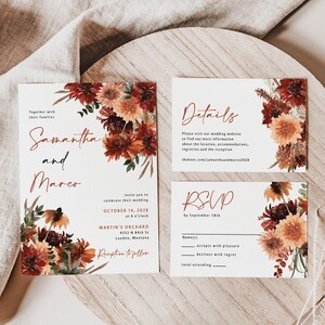 Terracotta Wedding Invitation suite printed: RSVP and details card, fall floral wedding, W130 image 10