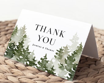 Forest Wedding Thank You Card printed, with Envelopes, Folded Thank You Card, trees thank you card, T120