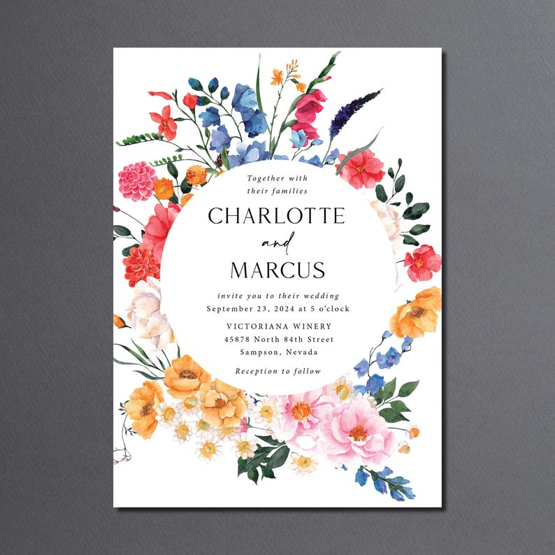 Wildflower Wedding Invitation Suite Printed: includes envelopes, RSVP and details card, W165 afbeelding 7