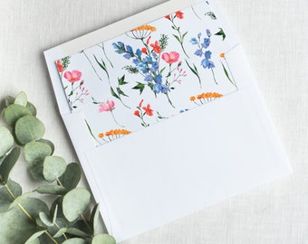 Wildflower Envelope Liner, square flap, A7 envelope, bright florals wedding, garden wedding envelope, flower wedding, EL103