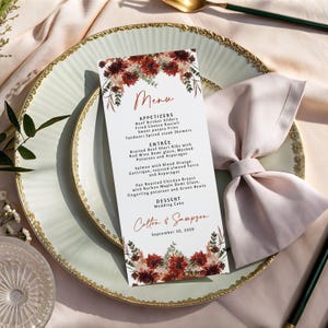 Terracotta Wedding Menu Printed, dinner menu cards, rust burnt orange fall reception, M107