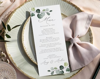 Eucalyptus Wedding Menu Printed printed, reception dinner with greenery and personalized M103