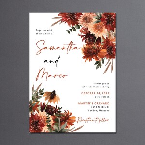 Terracotta Wedding Invitation suite printed: RSVP and details card, fall floral wedding, W130 image 6