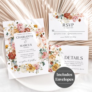 Pastel Wildflower Wedding Invitation Suite printed, with envelopes, spring wedding invite, pastel florals, flowers, watercolor floral, W167 image 2